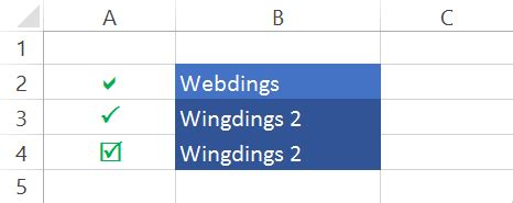 Marca de verificación (checkmark) en Excel